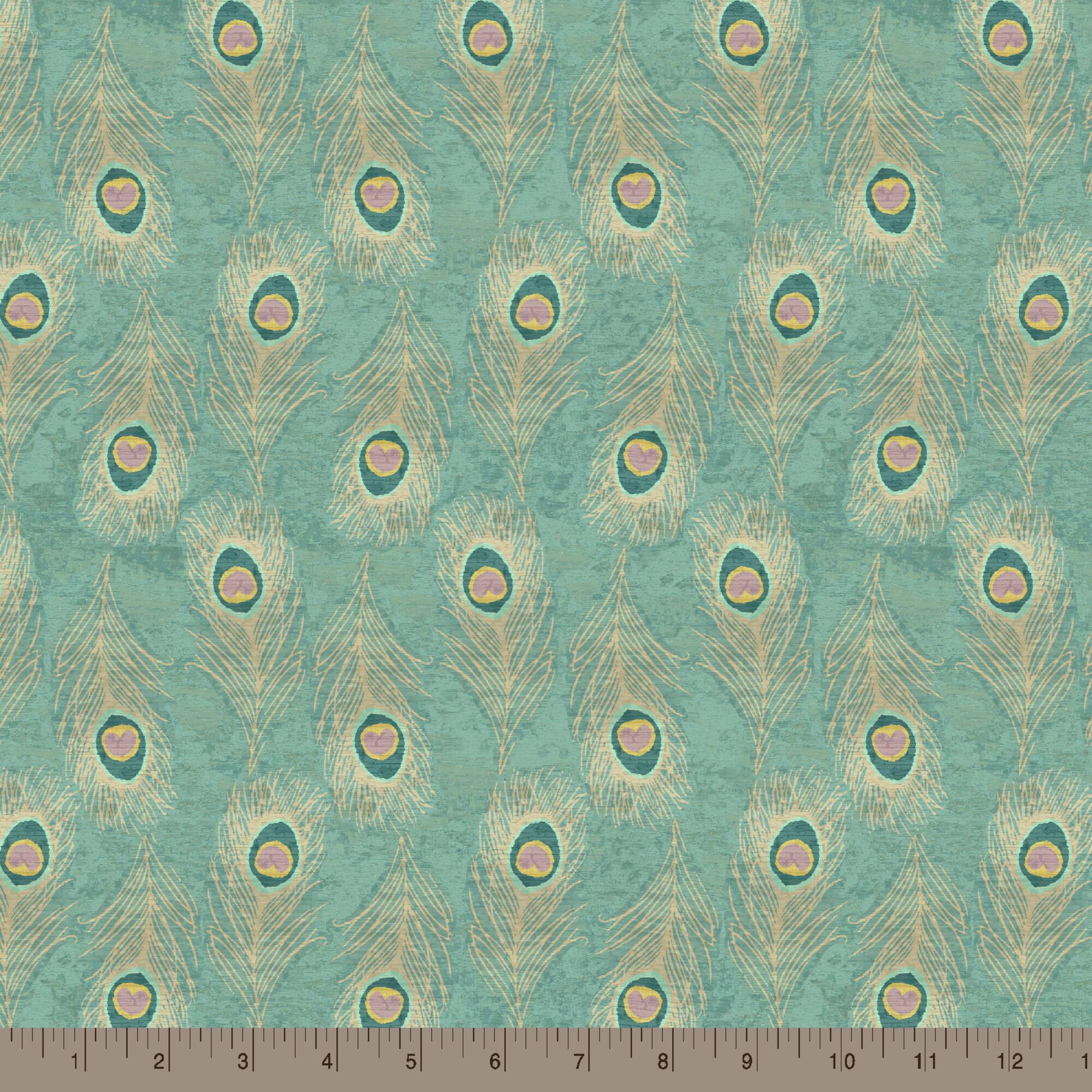 Springs Creative Mint Peacock Feathers Cotton Fabric